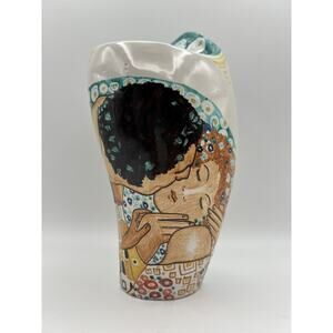 Italian Hand Painted Klimt Inspired Kiss 10” Handled Vase Signed Madott